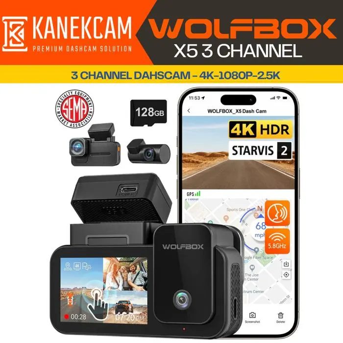 Dashcam Wolfbox X5 3 Channel Kamera Mobil Mirror 4K 3 Camera Sony Starvis IMX678
