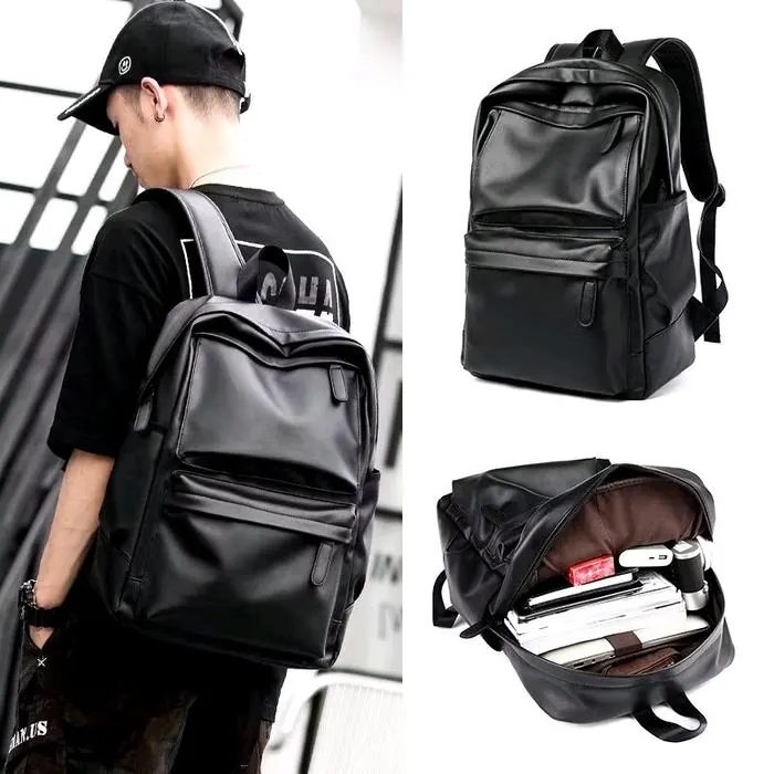 Tas Ransel Kulit PU Waterproof Backpack Laptop 15 inch Kerja Sekolah kuliah Pria Wanita