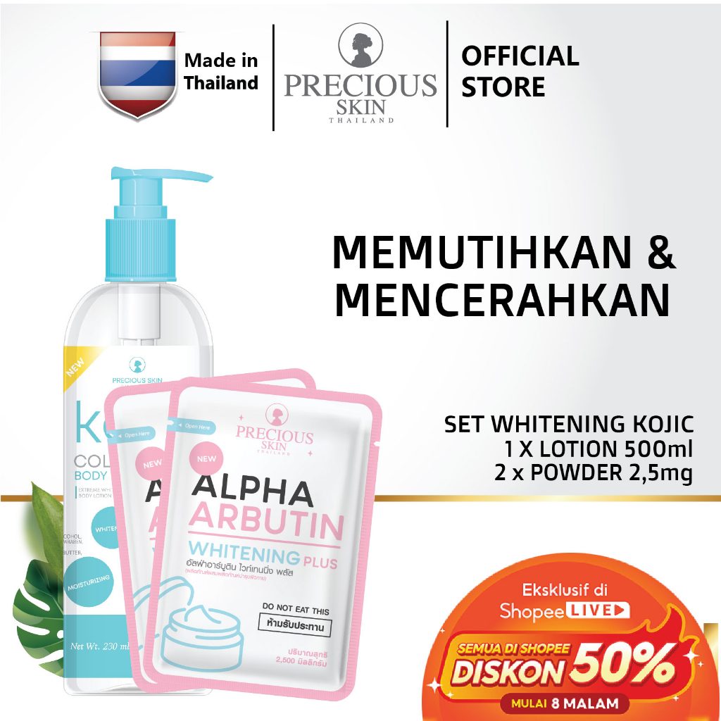 Precious Skin Thailand Kojic Booster Body Whitening Set Bubuk + Lotion / Set Pemutih Badan