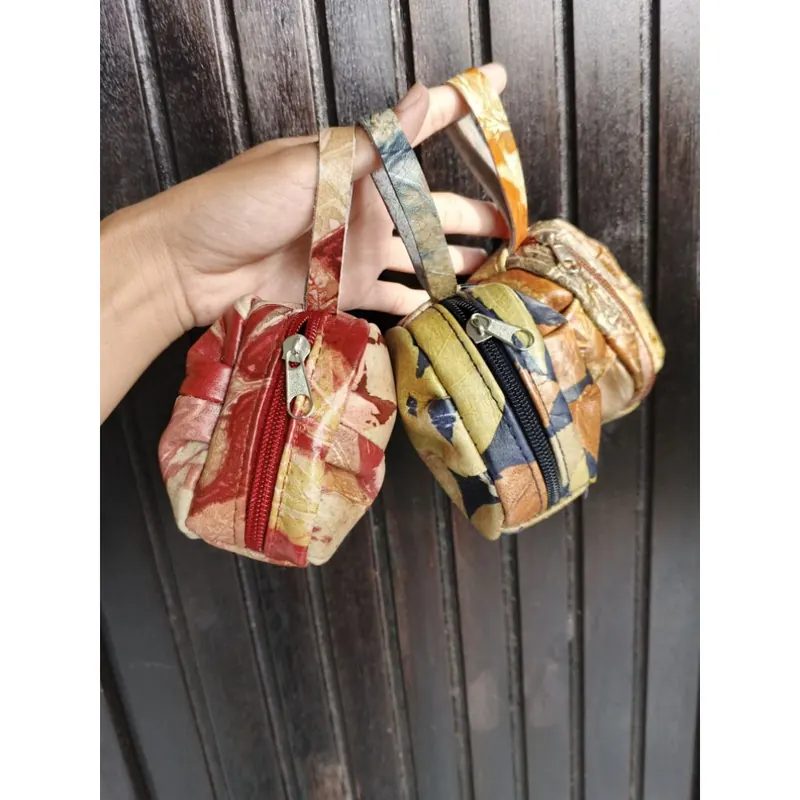 Dompet koin wanita kulit asli motif ecoprint
