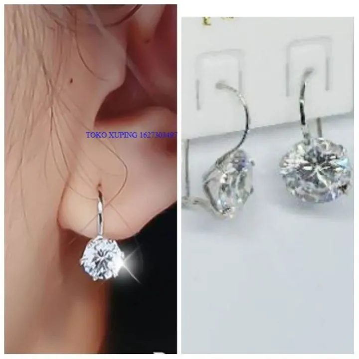 Anting Desy Titanium Silver Motif Permata Anti Luntur Karat Selamanya
