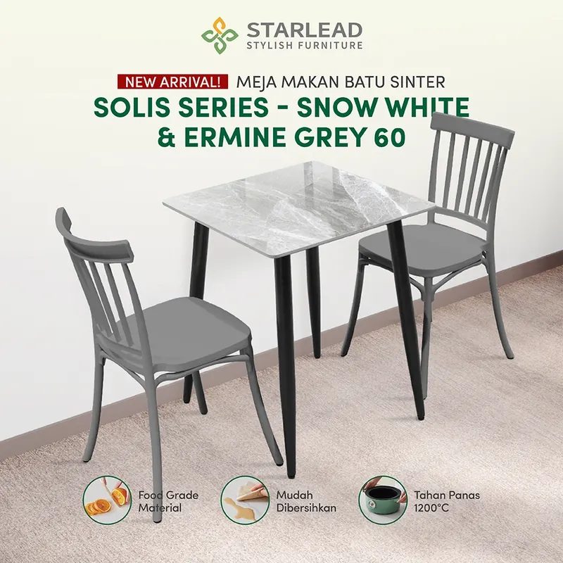 STARLEAD Meja Makan / Cafe Compact Size 60cm Sintered Stone - Snow White / Ermine Grey
