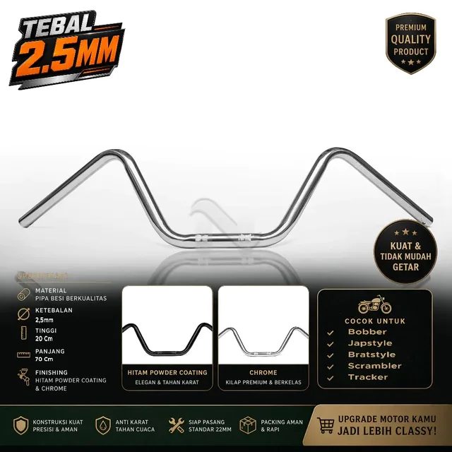Stang Tebal 2,5mm Handlebar Camar Tinggi Motor custom / classic / japstyle / tracker