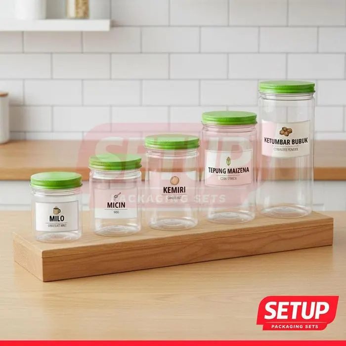 Toples Silinder Pantry Premium 200-1300ml + Label Rempah