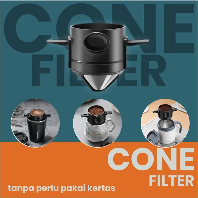Filter Penyaring Kopi Portable Lipat – Cone Coffee Dripper Manual V60, Stainless Steel +