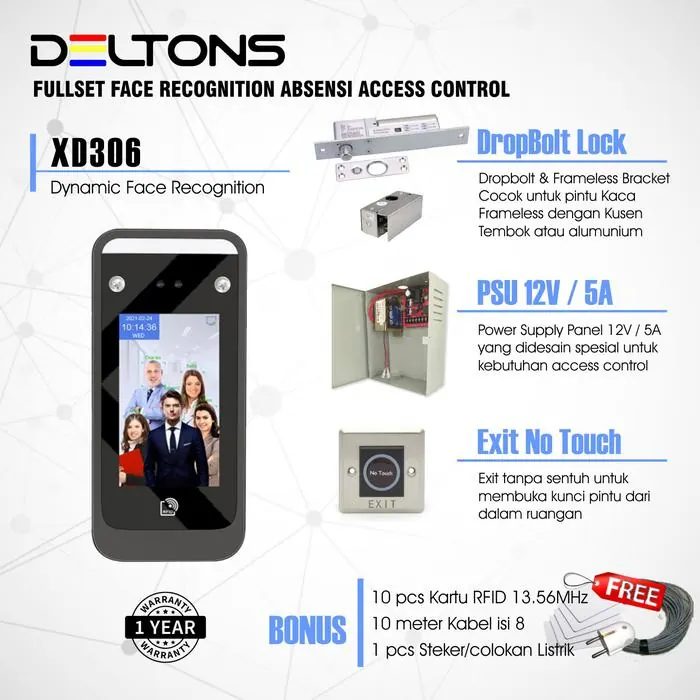 Paket Access Control Deltons Face Recognition Akses Wajah Dropbolt
