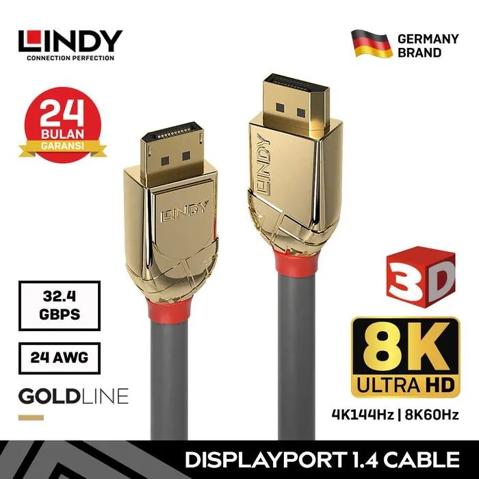 LINDY Kabel DisplayPort DP 1.4 to Display Port Male 8K Cable 1 - 3 Meter