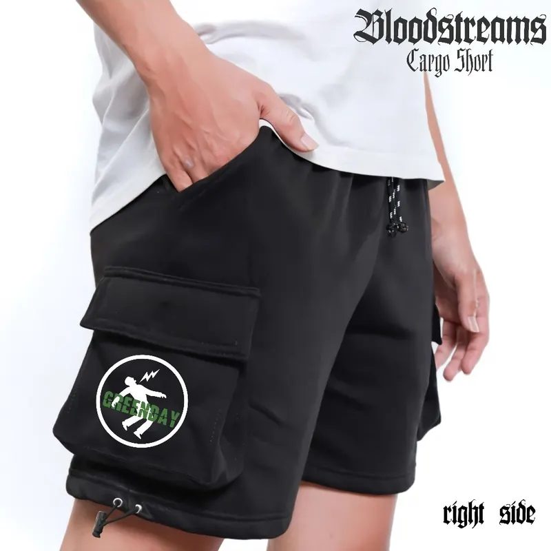 Celana Pendek Cargo Greenday Logo Pria dan Wanita Katun Fleece