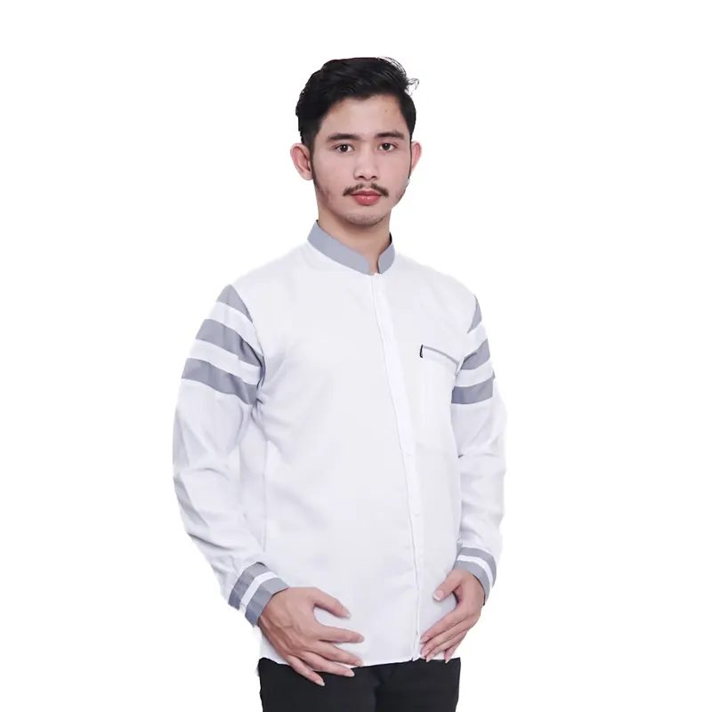 Hayfas Kemeja Koko Long Sleeve White Gray Z35