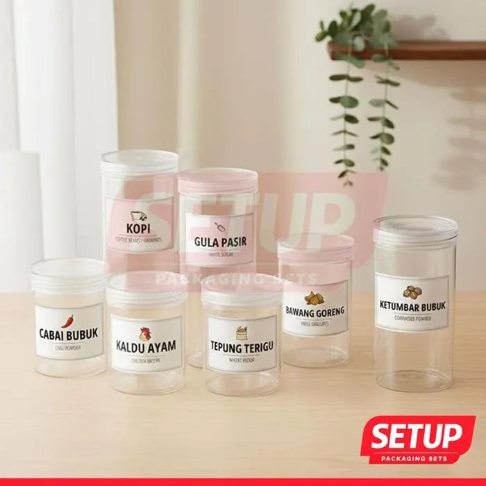 Toples Silinder Pantry Premium 200-1300ml + Label Rempah