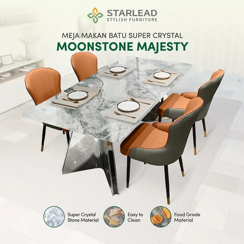STARLEAD Set Meja Makan Super Crystal - Moonstone Majesty - Luxury - Modern Dining Set