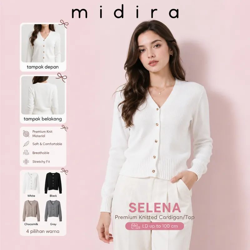 Midira Selena V Neck Cardigan Knit Import Lengan Panjang