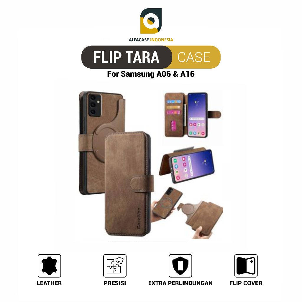 ALFACASE Flip Tara Leather Case Samsung A06 A16 A36 A56 - Casing A Series