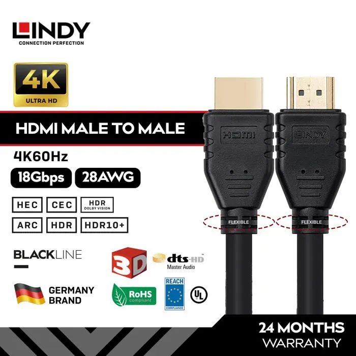 LINDY Kabel HDMI 4K 60Hz Flexible 18Gbps ARC HEC Gold Plated High Speed Cable, 37315-9