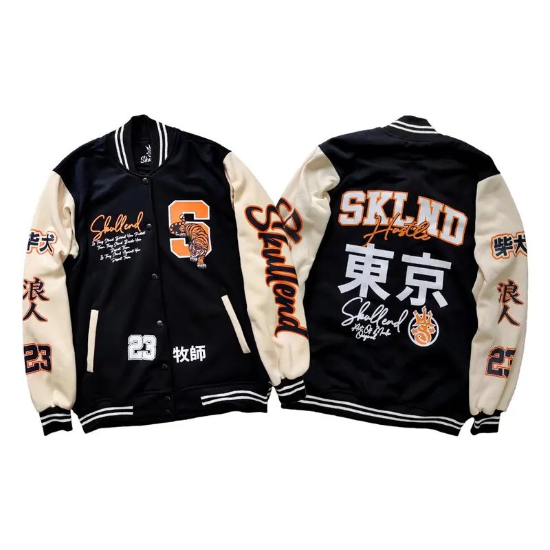 SKULLEND Jaket Varsity Baseball Pria Wanita