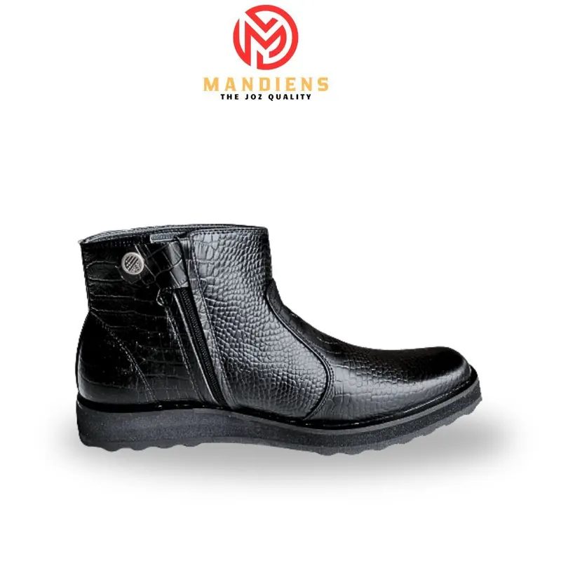 MANDIENS Sepatu Boots Pria Kulit Asli Motif Buaya Model PDH S.09FB SOL Datar Tebal