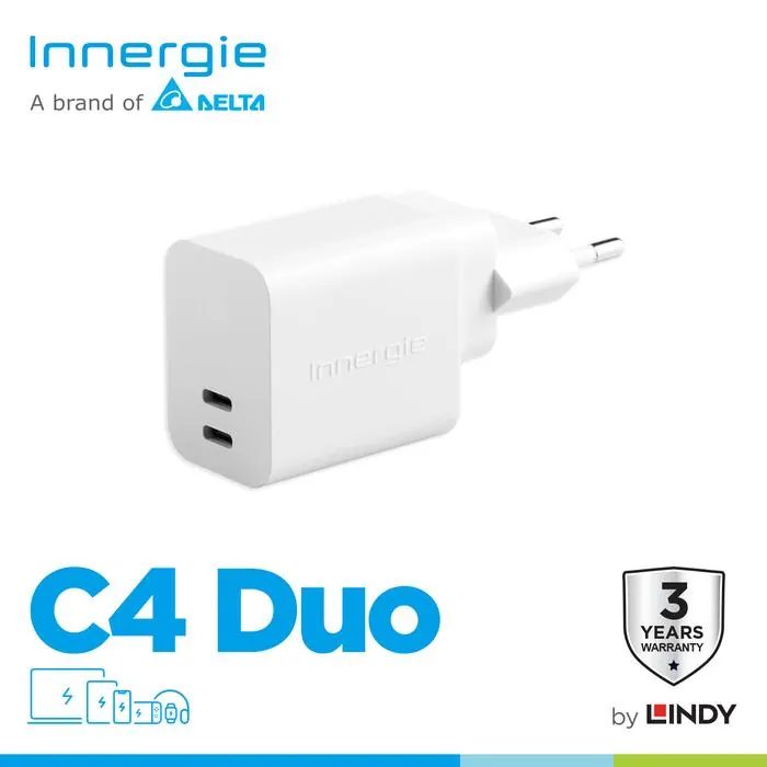 Kepala Charger INNERGIE C4 Duo 45W Type C 2 Port PD 3.0 PPS SFC Fast Charging