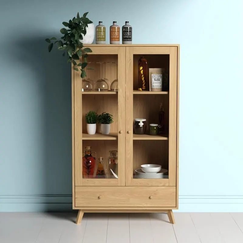 Lemari Retro Pintu Kaca Hias Kayu Jati