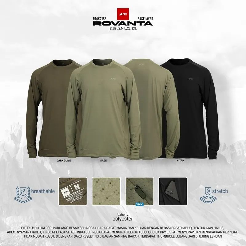 Kaos Lengan Panjang / Baselayer Pria Rovanta Arei Outdoorgear