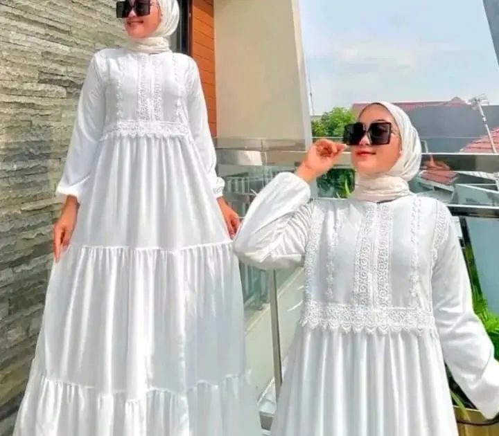Gamis Putih Muslimah Elegan Bahan Premium untuk Lebaran dan Acara