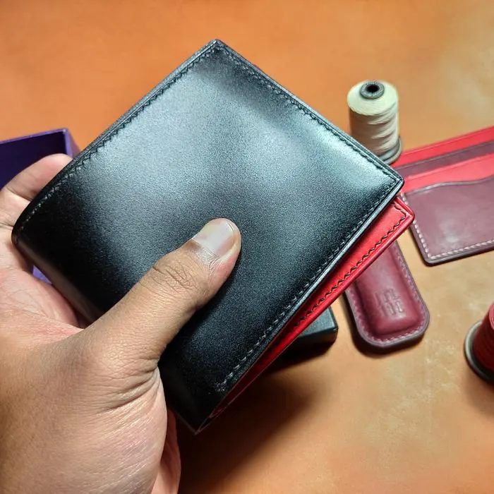 Billfold Wallet Shell Cordovan Black X Pueblo Badalassi Papavero Pria Hitam Kartu