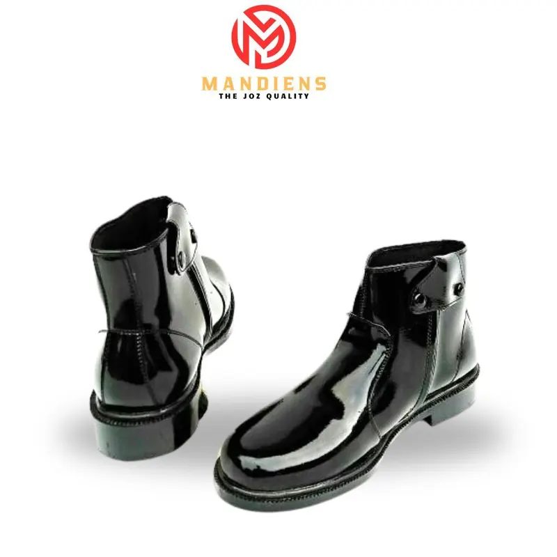 Mandiens - Sepatu Pantofel Boot Pria Hitam Kilap - Sepatu Pdh tni Polri Satpam Sintetis T.TALI