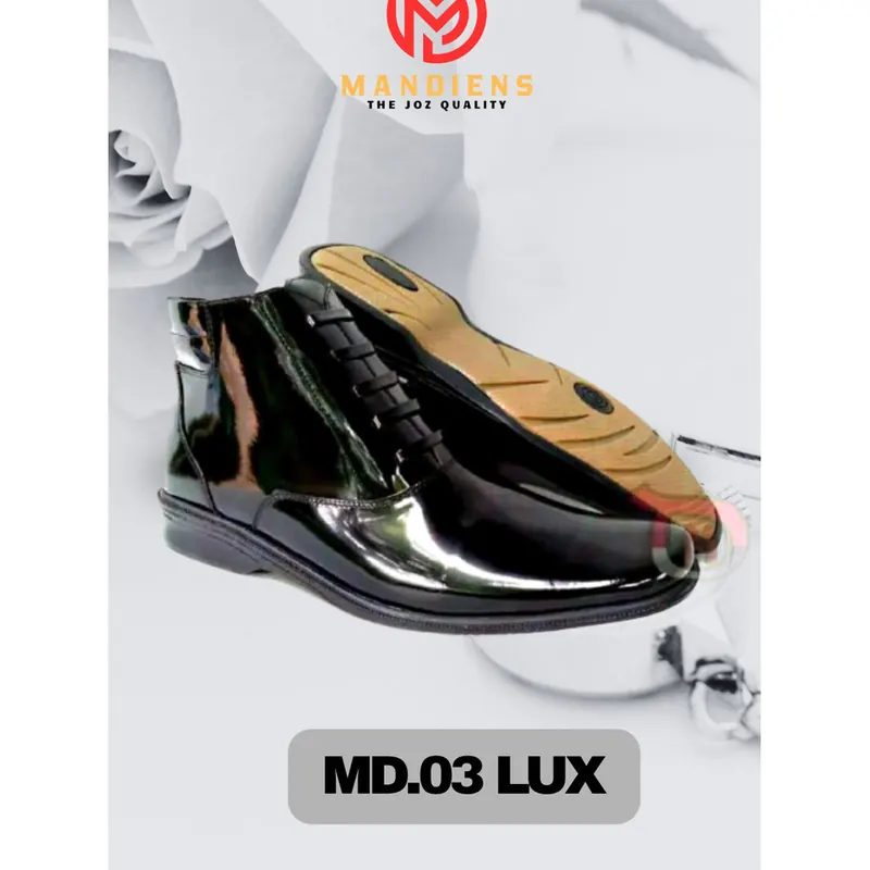 MANDIENS MD03K Sepatu PDH Kulit Asli Sepatu Polisi Dinas Kantor - Pantofel Pria Semi Boot Resleting Pria Hitam Antislip