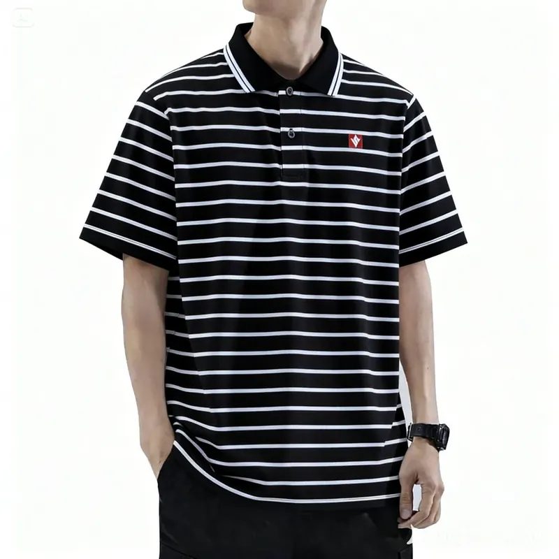 SKULLEND Polo Shirt Salur Hitam Putih Unisex