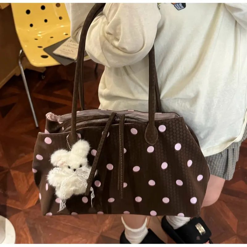 Tas Tote Polka Boston Wanita Nylon Premium Large Capacity Shoulder Bag Korean Style NB070