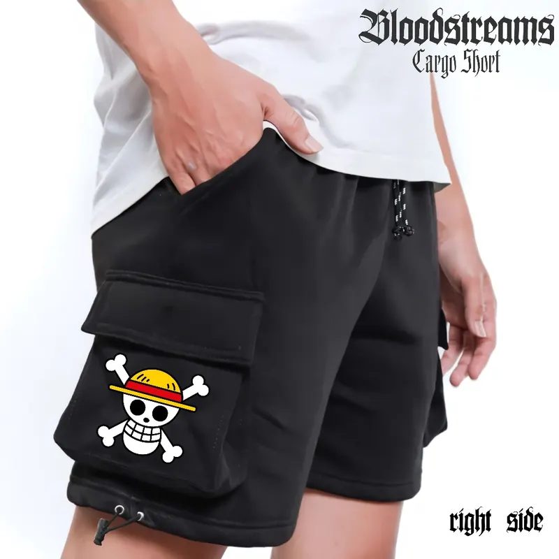 Celana Pendek Cargo Fleece Mugiwara Flag Casual Trend Pria