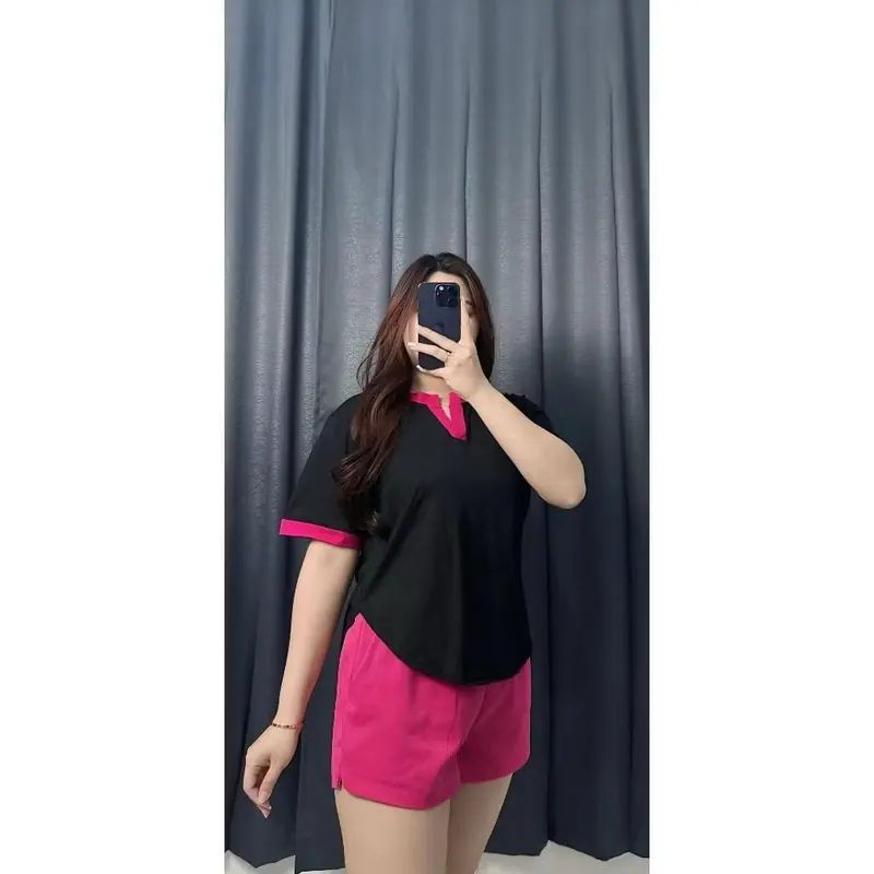 Baju Atasan Viene Top Oval Kombinasi Lengan Pendek Wanita