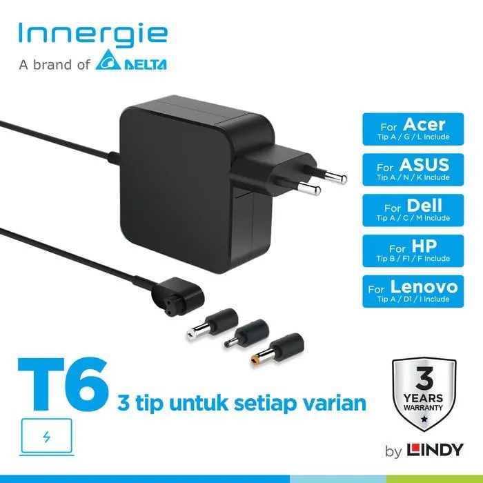 INNERGIE T6 Charger Laptop Universal 65W 45W Adapter Acer ASUS Lenovo Dell HP Original