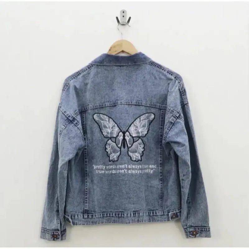 Jaket Jeans Wanita Bordir Jumbo Oversize Denim Snow Wash Korean Style Kekinian