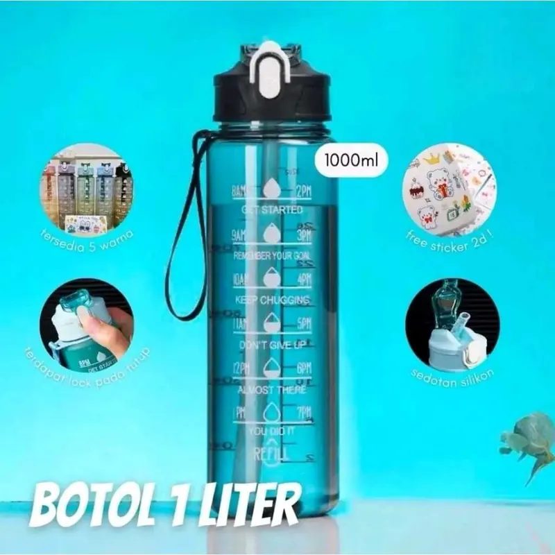 Botol Bening Transparan Ukuran 900ML FREE STIKER 2D / Minum + Tali