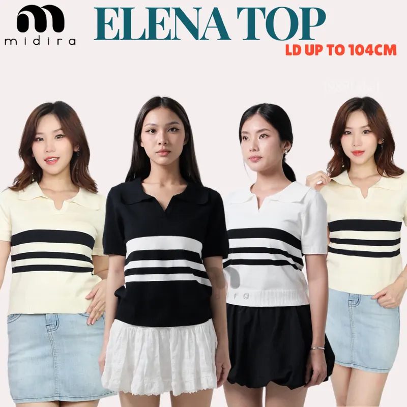 Elena Collar Neck Top Kaos Polo Knit Import Lengan Pendek