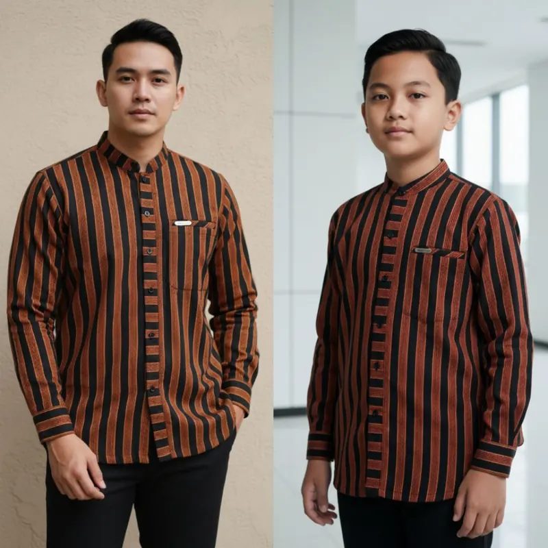 kemeja pria lengan panjang dan anak bahan tenun adem lurik