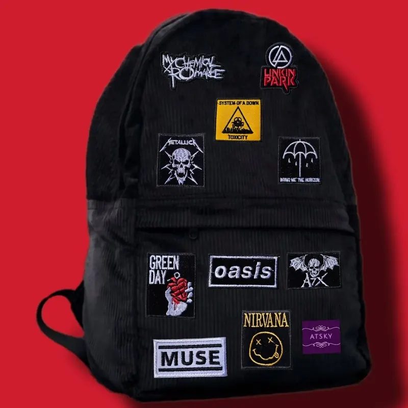Tas Ransel backpack Premium ATSKY Corduroy koduroy Bordir Band Rock Metal Simple school