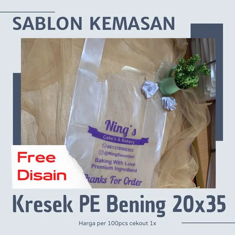 Sablon Kresek PE Bening Tebal 20x35 100 Pcs