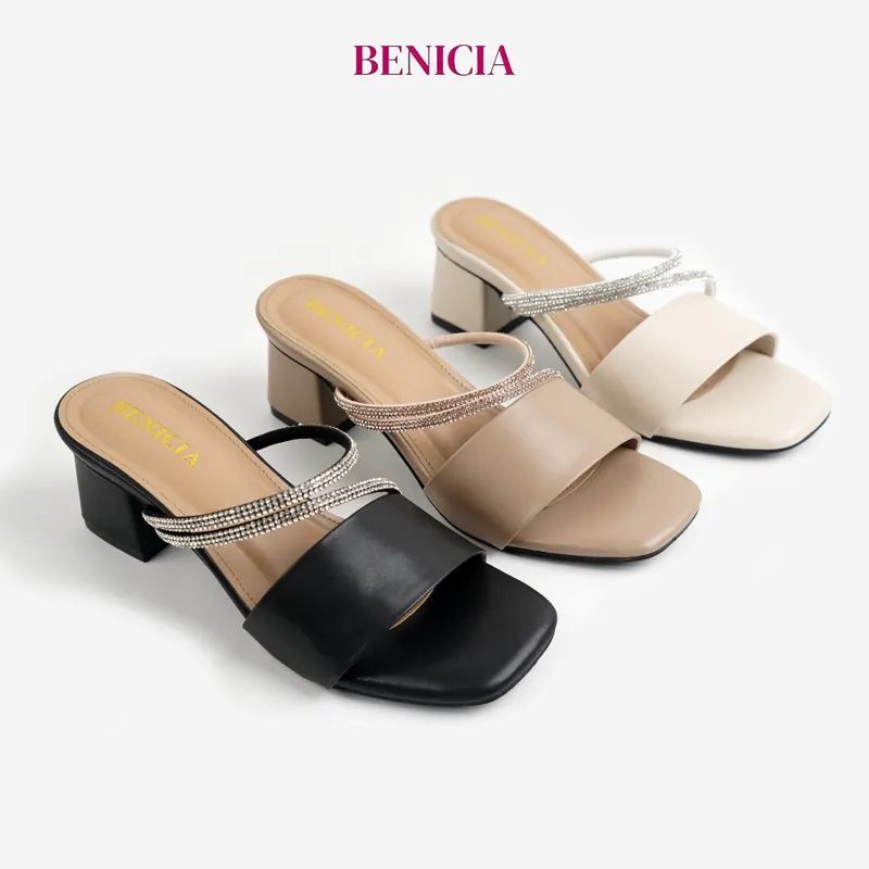 BENICIA Melisa Sandal Wanita Heels Tali Permata Hak Tahu 5 cm