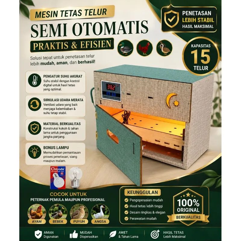 Alat Penetas Telur Semi Otomatis Kapasitas 15