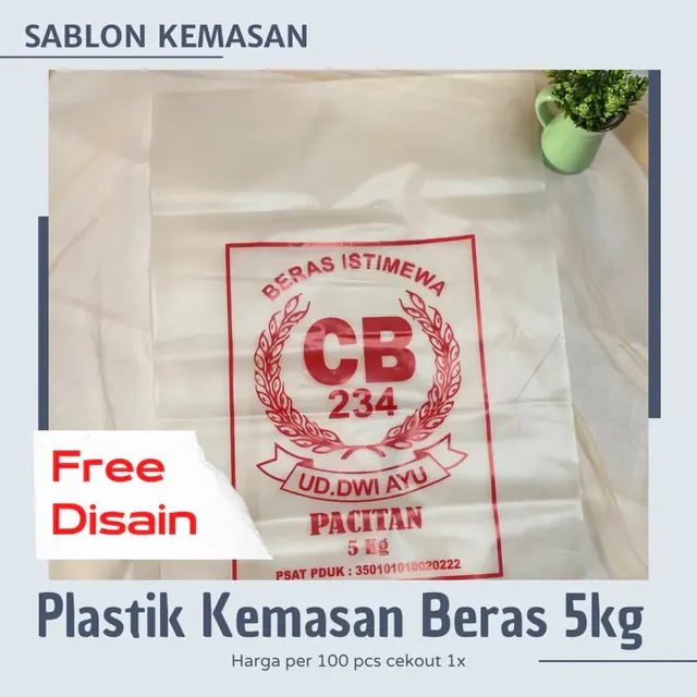 Kemasan Beras 5kg Plastik Buram Sablon Custom
