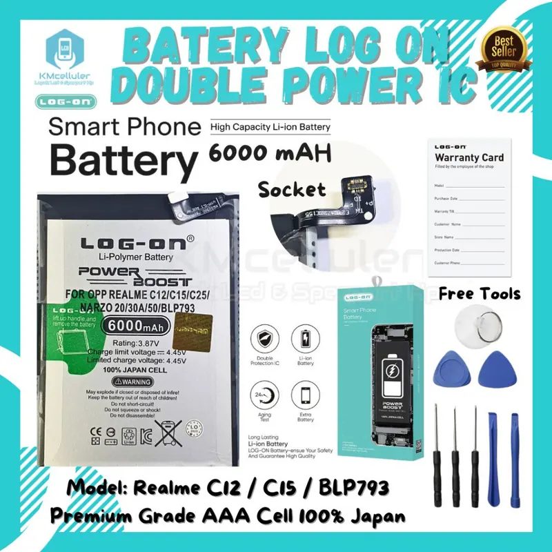 BATTERY LOG ON Realme C12 / C15 / BLP793 POWER BOOST DOUBLE IC PREMIUM GRADE AAA CELL