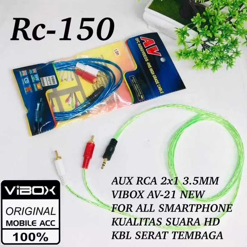 Kabel Aux Audio RCA 2in1 To Jack 3.5mm RC-150 Transparan Cable 1 Ke 2 Panjang 1.2M