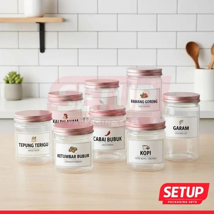Toples Silinder Pantry Premium 200-1300ml + Label Rempah
