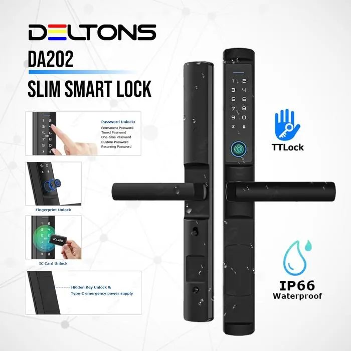 Slim Smart Door Lock Deltons DA202 Aluminium - Kunci Pintu Digital untuk Sliding & Swing