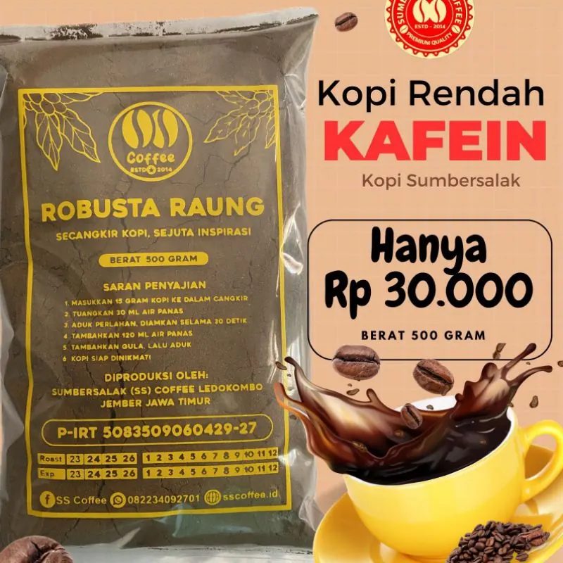 Kopi Bubuk Rendah Kafein 500 Gram Sumbersalak Coffee