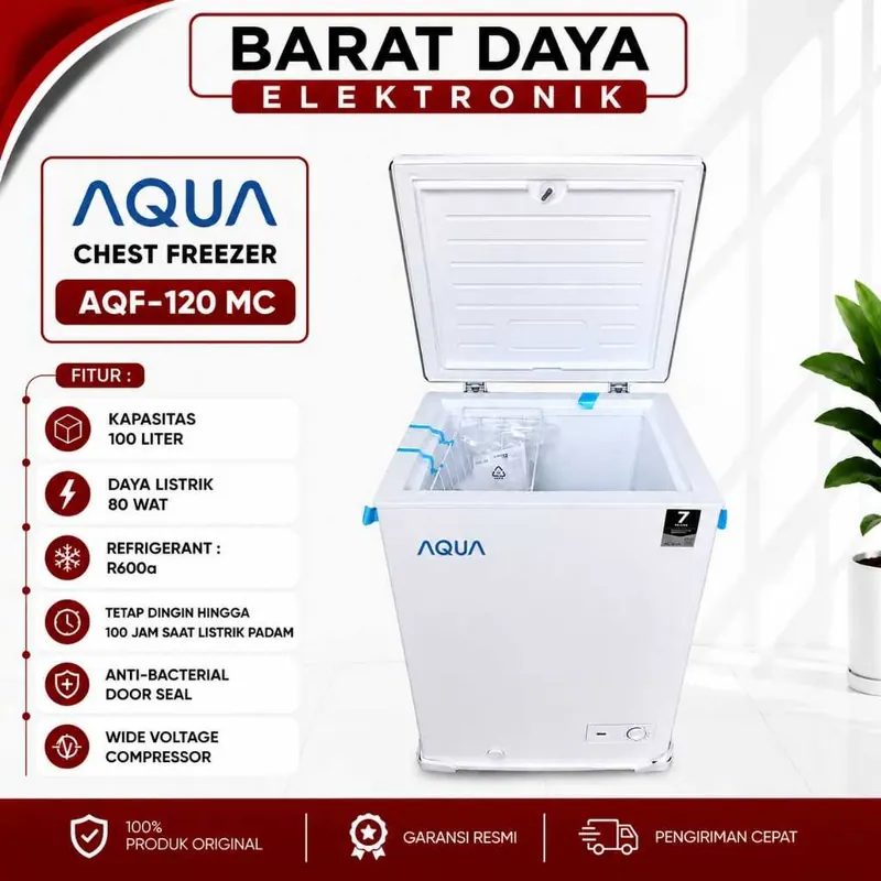 Chest Freezer Aqua - AQF-120MC Box Makanan Beku Daging Lemari Pembeku Khusus Luar