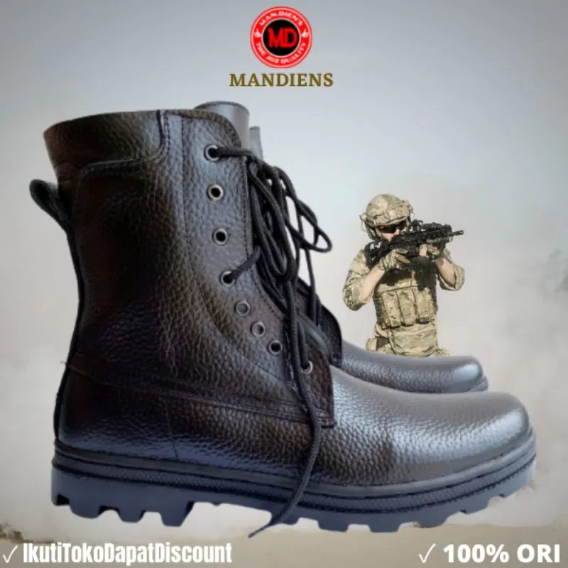 Mandiens KMILD 39-46 Sepatu Pdl Kulit Jeruk Kulit Sapi Asli Warna Hitam Sepatu Pdl Tni Polri Satpam