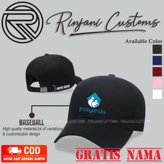Topi Baseball Posyandu. Kader Gratis Masker DAN Free Nama
