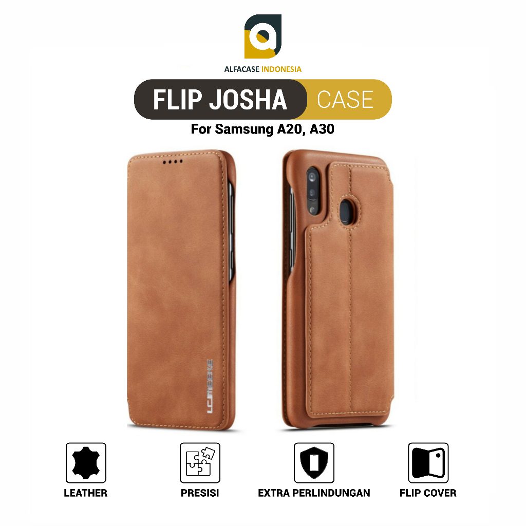 ALFACASE Flip Cover Josha Leather Case Samsung A20 A30 - Casing A Series